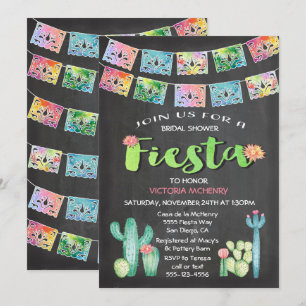 Invitación Acuarela Cactus Bridal Shower Fiesta Mexicana