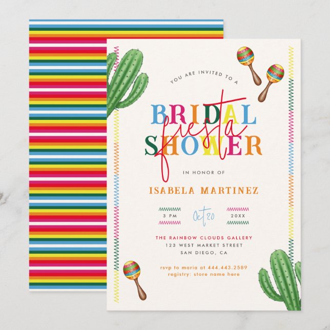 Invitación Acuarela Cactus Fiesta Mexicana Ducha Bridal (Anverso / Reverso)