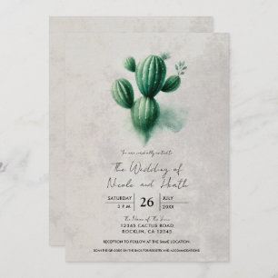 Invitación Acuarela Cactus Green Gray Southwest Boda