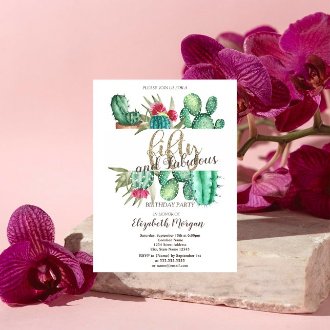 Invitación Acuarela Cactus Lunares 50 Cumpleaños (Subido por el creador)