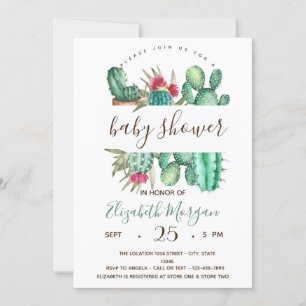 Invitación Acuarela Cactus Lunares Fiesta de Bebé