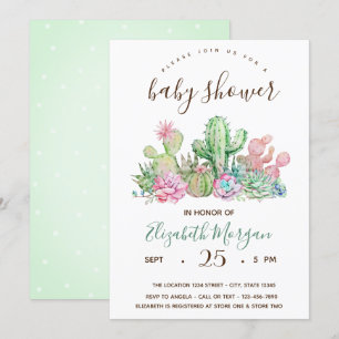 Invitación Acuarela Cactus Lunares Fiesta de Bebé