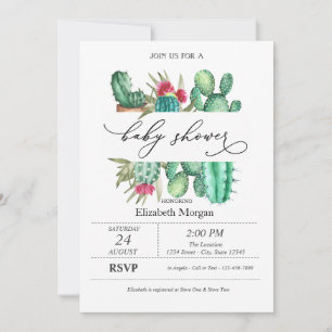 Invitación Acuarela Cactus Lunares Fiesta de Bebé