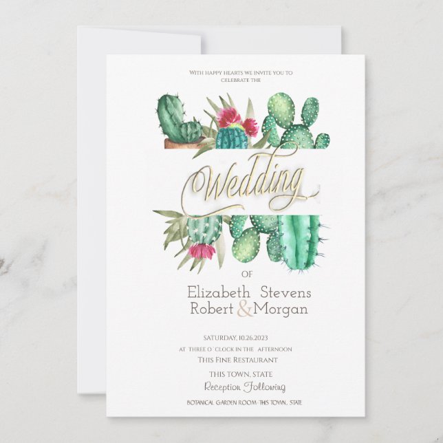 Invitación Acuarela Cactus Polka Dots Boda (Anverso)