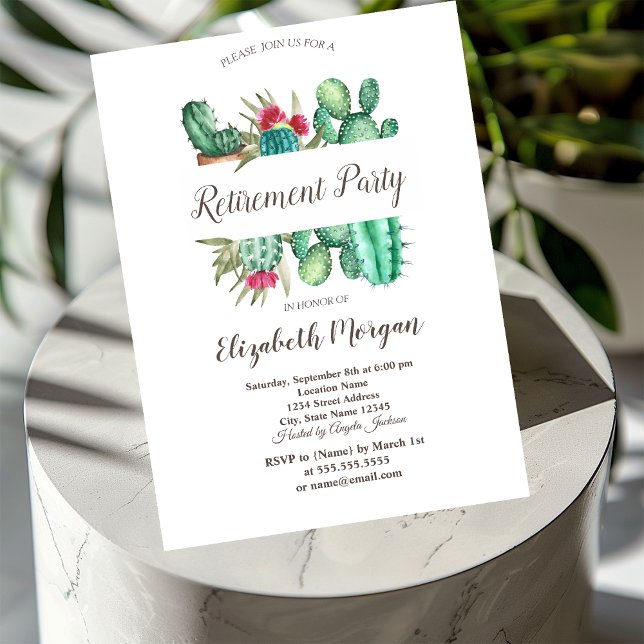 Invitación Acuarela Cactus Polka Dots Retirement (Subido por el creador)