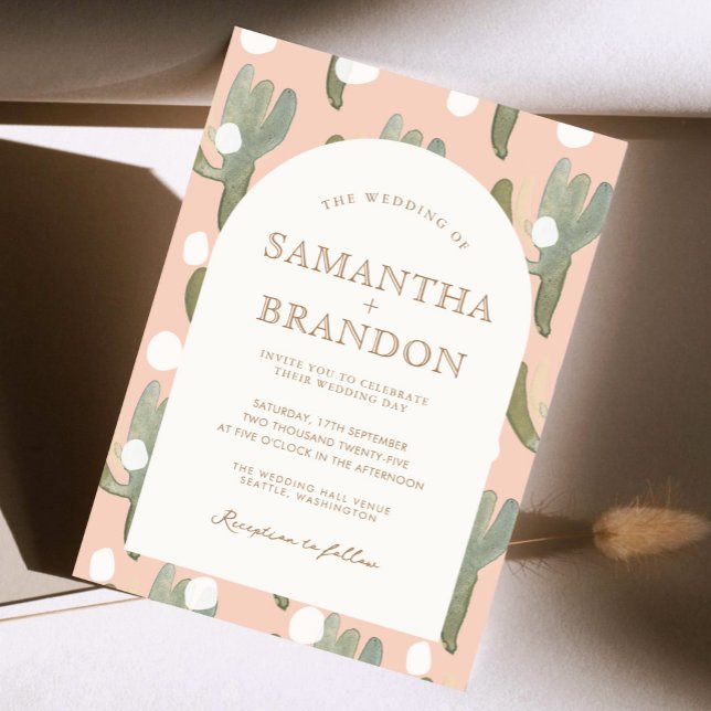 Invitación Acuarela Cactus Romántico Peachy Gold Boda (Subido por el creador)