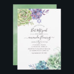 Invitación Acuarela Cactus Succulent Bat Mitzvah<br><div class="desc">Los suculentos coloridos del desierto murciélago mitzvah invitan con elegante personalizable de tipografía de escritura a mano a los detalles de su evento.</div>