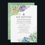 Invitación Acuarela Cactus Succulent Bat Mitzvah<br><div class="desc">Moderno color de agua desierto suculento murciélago de arte mitzvah invitación personalizable a los detalles de tu evento.</div>