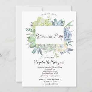 Invitación Acuarela Cactus Suculent Dots Retirement