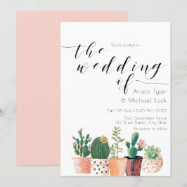 Invitación Acuarela Cactus Suculenta Tipografía Boda