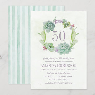 Invitación Acuarela Cactus Suculentas Desierto Cumpleaños 50