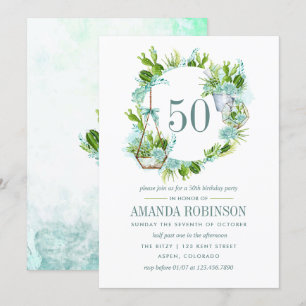 Invitación Acuarela Cactus Suculentas Desierto Cumpleaños 50
