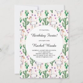 Invitación Acuarela Cactus y Fiesta de Cumpleaños de Llama