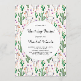 Invitación Acuarela Cactus y Fiesta de Cumpleaños de Llama