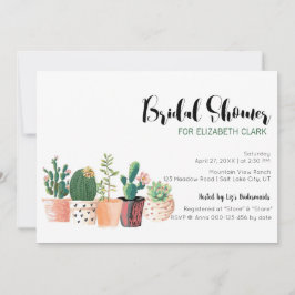 Invitación Acuarela Cactus y Suculentas Potes Ducha Bridal