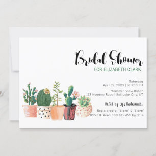 Invitación Acuarela Cactus y Suculentas Potes Ducha Bridal