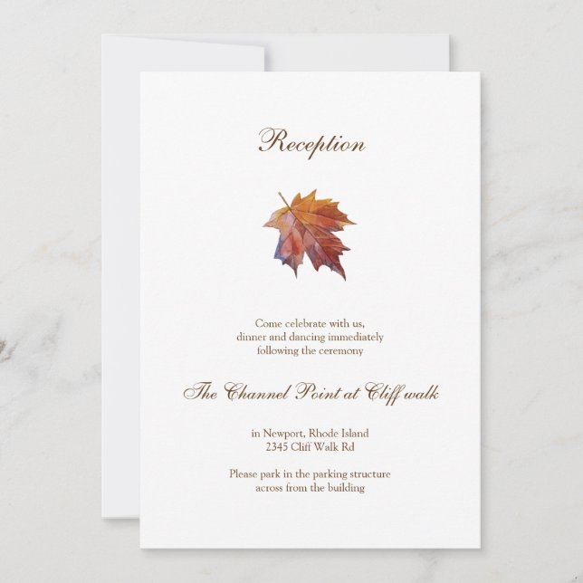 Invitación Acuarela Caer Leaf Boda Recepción (Anverso)