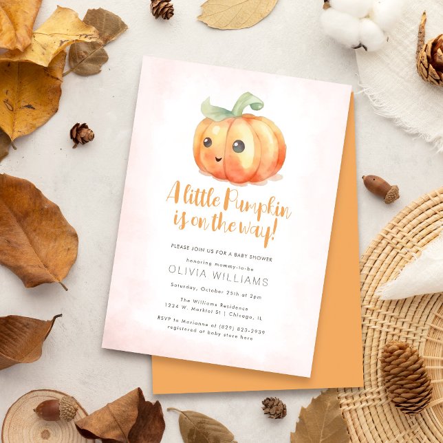 Invitación Acuarela Caída Pequeña Calabaza Chica Baby Shower (Subido por el creador)
