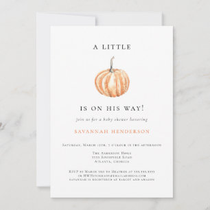 Invitación Acuarela Caída Pequeña Calabaza Naranja Baby Showe