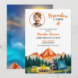 Invitación Acuarela Camping Blanco Oso Niños Foto Cumpleaños