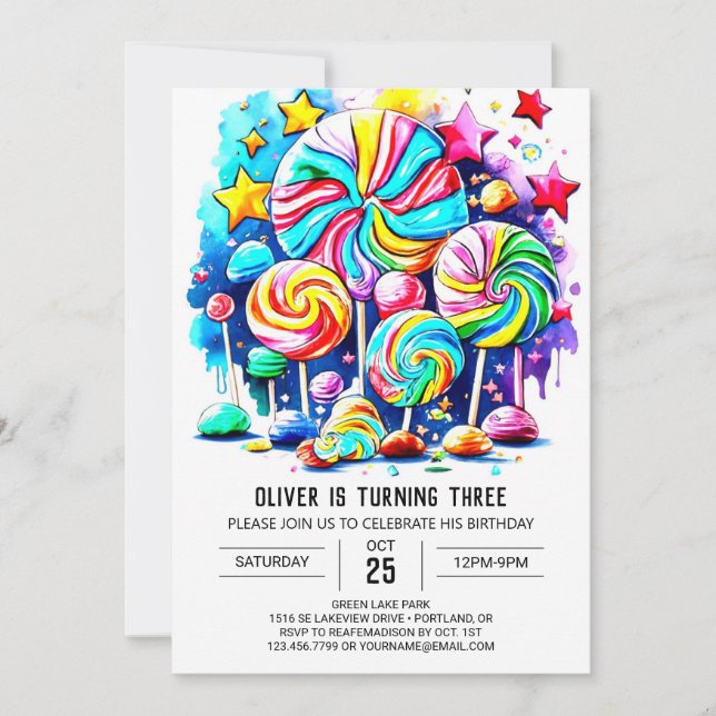Invitación Acuarela Candy Imprimible Cumpleaños (Anverso)