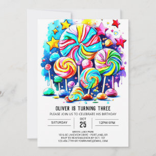 Invitación Acuarela Candy Imprimible Cumpleaños