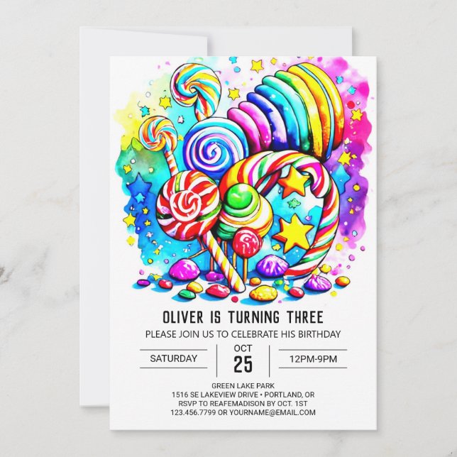 Invitación Acuarela Candyland Cumpleaños (Anverso)