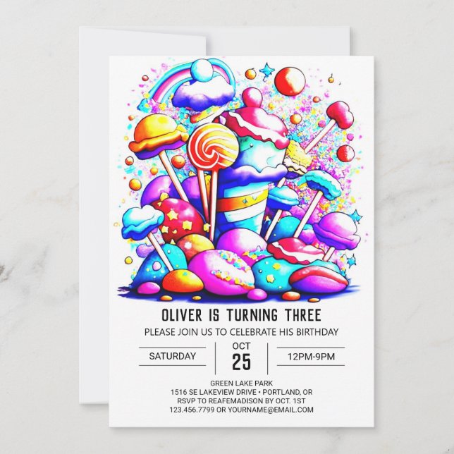 Invitación Acuarela Candyland Cumpleaños (Anverso)