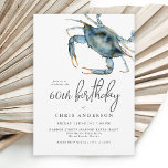 Invitación Acuarela Cangrejo Azul Marido marino 60 cumpleaños<br><div class="desc">La invitación perfecta para celebrar un cumpleaños número 60 con la cena a lo largo de la costa, este diseño presenta un cangrejo azul en la esquina superior con vibrantes acuarelas. La combinación de textos de invitación es moderna con una elegancia informal que es a la vez de buen gusto...</div>
