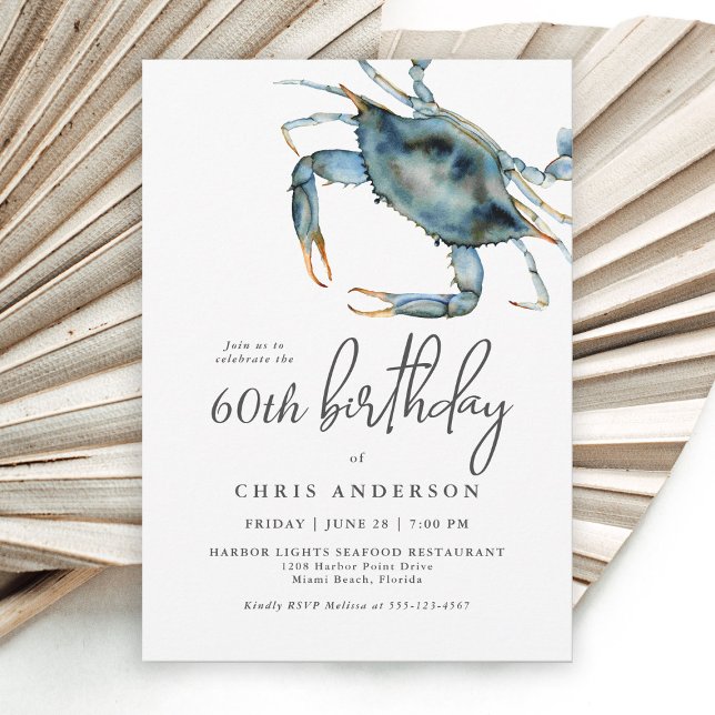 Invitación Acuarela Cangrejo Azul Marido marino 60 cumpleaños (Subido por el creador)