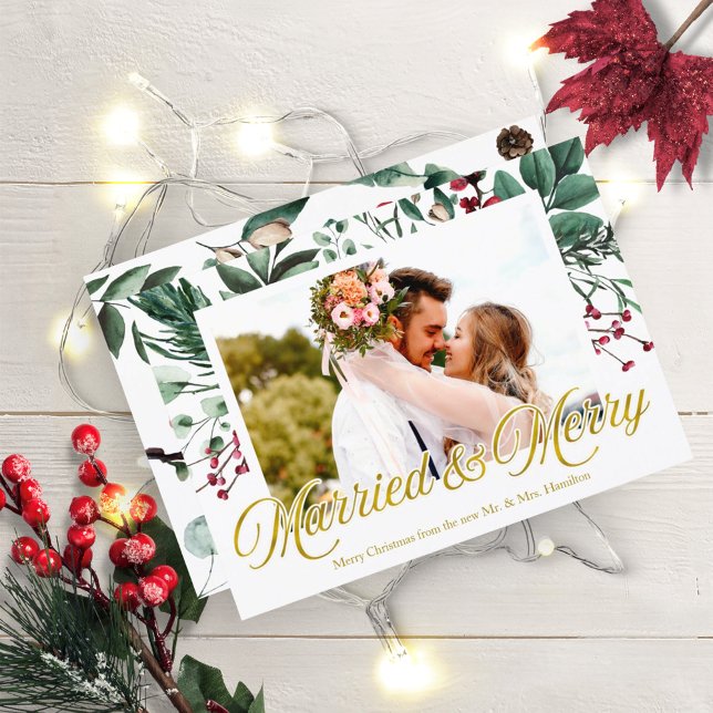 Invitación Acuarela Casada Y Feliz Fotos De Navidad (Subido por el creador)