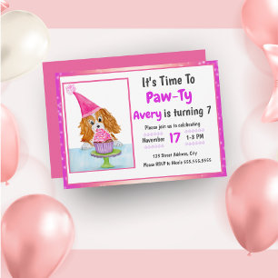 Invitación Acuarela Cavalier King Charles Cupakes Cumpleaños