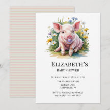 Acuarela Cerdito Flores Silvestres Baby Shower