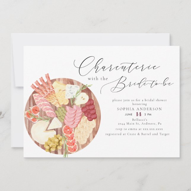 Invitación Acuarela Charcuterie Cheese Board Bridal Shower (Anverso)