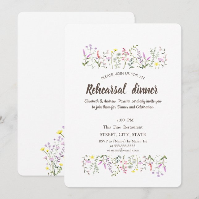 Invitación Acuarela Chic Flor Silvestre (Anverso / Reverso)
