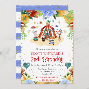 Invitación Acuarela Circo Animales Niños Cumpleaños