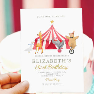 Invitación Acuarela Circo Rojo Carnaval Cumpleaños del bebé