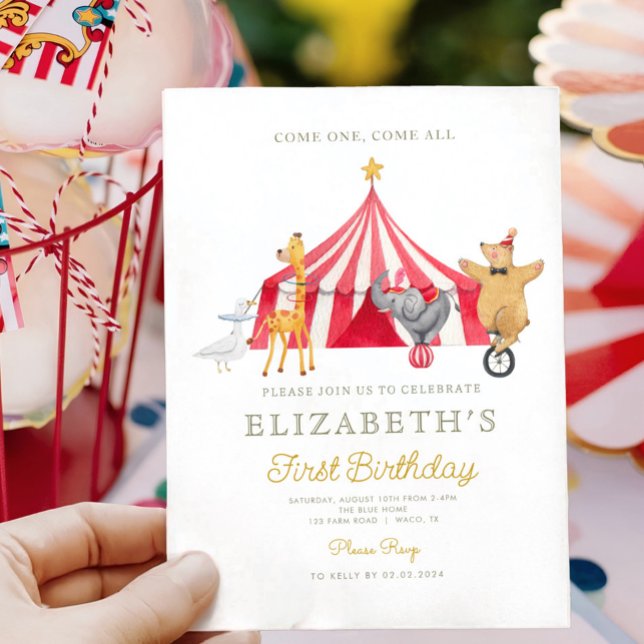 Invitación Acuarela Circo Rojo Carnaval Cumpleaños del bebé (Subido por el creador)