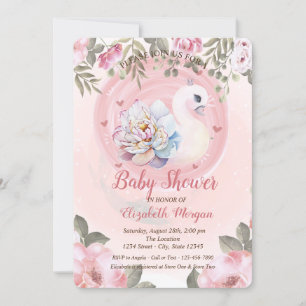 Invitación Acuarela Cisne Bebé Floral Baby Shower