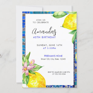 Invitación Acuarela Citrus Lemon Mosaic 40 cumpleaños