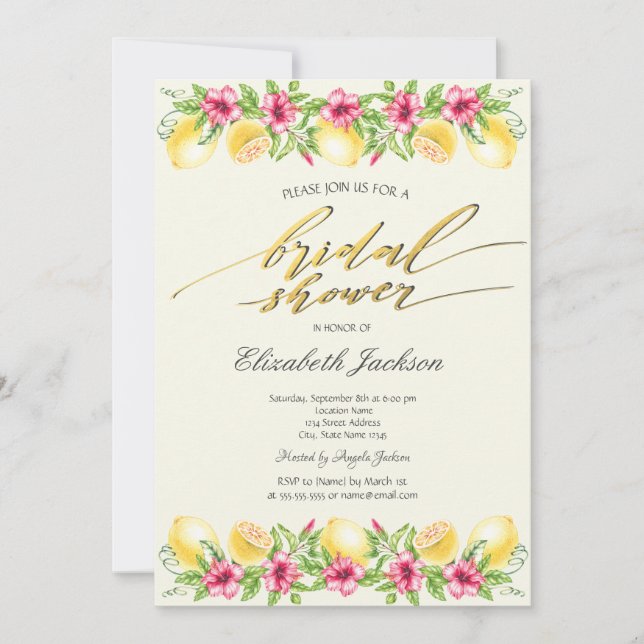 Invitación Acuarela Citrus Lemons Ducha de Novias Amarillas (Anverso)