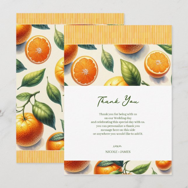 Invitación Acuarela Citrus Naranja deja Boda Gracias (Anverso / Reverso)