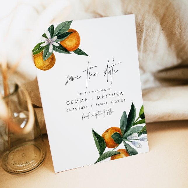 Invitación Acuarela Citrus Naranja Floral Guardar fecha (Subido por el creador)