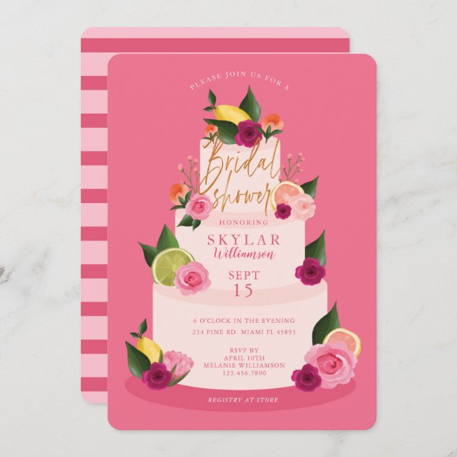 Invitación Acuarela Citus Floral 3 niveles Ducha de novia (Anverso / Reverso)