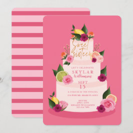 Invitación Acuarela Citus Floral 3 Tier Pastel Dulce Dieciséi