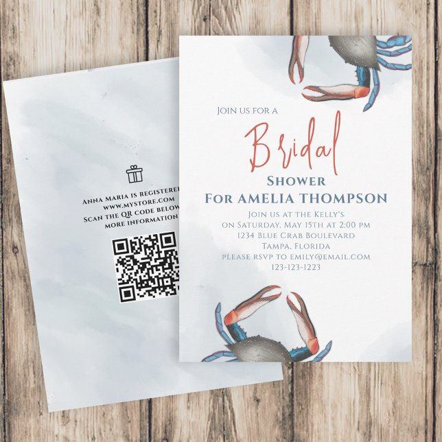 Invitación Acuarela Código QR Simple de Langostino Azul para  (Subido por el creador)