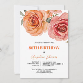 Invitación Acuarela Color Rojo Y Rosa Naranja Cumpleaños Flor