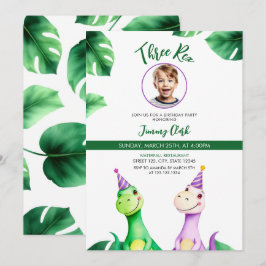 Invitación Acuarela Colorful Trex Kids Foto Cumpleaños
