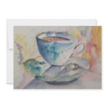 Acuarela colorida taza de café con platillo