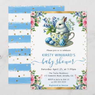 Invitación Acuarela Conejo Flores de Primavera Baby Shower